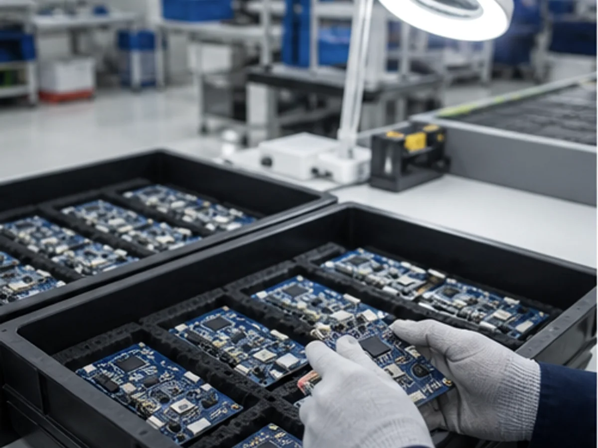 Production quality check of boards in ESD trays